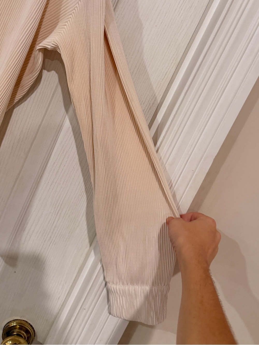 Neutral Ribbed Button-Down Shirt — Light Beige - Picture 3 of 6